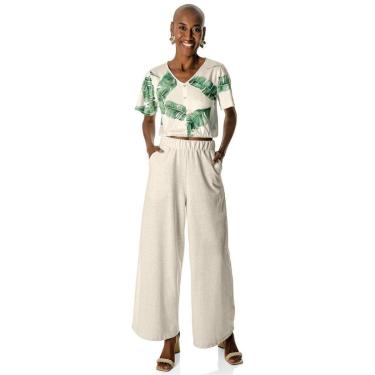 Imagem de Camisa Botão Fake Folhas Tropical Gola V-Feminino