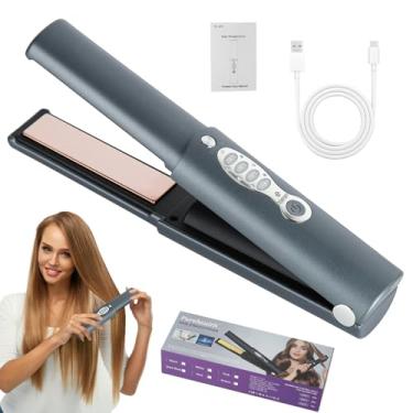 Imagem de 【Sem Necessidade De Ligar À Corrent】Placa Alisadora Recarregável 2 Em 1 Com Revestimento Em Liga De Titânio, 5000 MAh, 3 Níveis De Regulação De Temperatura E Embalagem Elegante(Cinza)