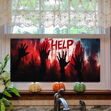 Imagem de HOMETITUTE Adesivo de privacidade para janela com estampa de mãos ensanguentadas de Halloween, adesivos de janela de terror, decorações de vidro assustadoras para porta de vidro, parede, casa