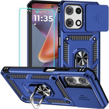 Imagem de Capa para Moto G 5G 2025 com protetor de tela: [Teste de queda de grau militar de 6 metros] Capa protetora para celular com anel de câmera deslizante à prova de choque para Moto G 2025 (azul)
