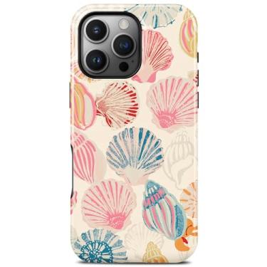Imagem de Linda capa de telefone rosa com arte de concha para iPhone 16 Pro Max, compatível com Magsafe, moda oceano, verão, litoral, praia, estética, magnética, fina, de silicone à prova de choque para