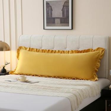 Imagem de Move Over Capa de travesseiro corporal de veludo dourado 51 x 137 cm capa de travesseiro de corpo com babados amarelos dourados fronhas longas luxuosas e vintage conjunto de 1