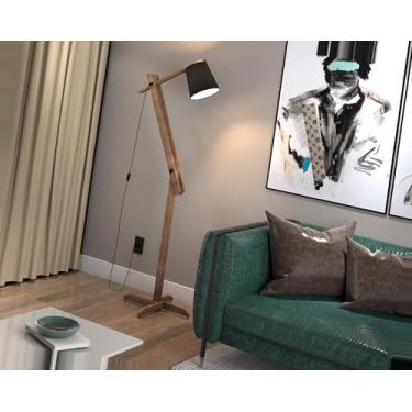 Imagem de D+ Mob Luminária De Chão Abajur De Coluna Rubi Madeira Para Sala Cor Da Cúpula (Preto)