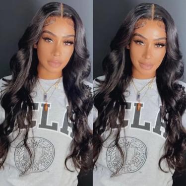 Imagem de BestFun Perucas de cabelo humano ondulado ondulado frontal pré-arrancado densidade 200 HD lace frontal perucas cabelo humano 33 x 10 peruca ondulada cola para mulheres linha do cabelo natural 71 cm