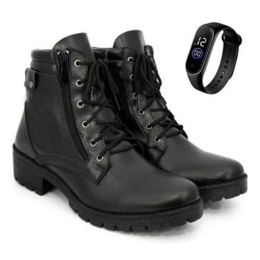 Imagem de Kit Bota Feminina Coturno Feminino Zíper Lateral Tratorada Casual Pret