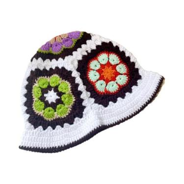 Imagem de Chapéu Balde de Crochê Multicolorido Feminino - Estilo Y2K com Flores 