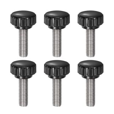 Imagem de uxcell 6 peças de maçanetas serrilhadas M8 x 25 mm métrico 304 aço inoxidável rosca macho parafuso de polegar tipo 22 mm cabeça redonda de plástico rosqueado parafuso preto