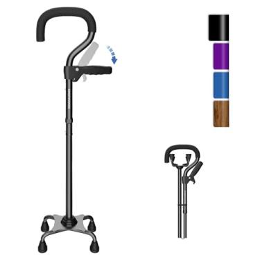 Imagem de KingPavonini Bengala Quad para mulheres/homens com segunda alça, bengala de caminhada dobrável e ajustável com base de 4 pontas, para ficar em pé, equilíbrio, recuperação de cirurgia de perna