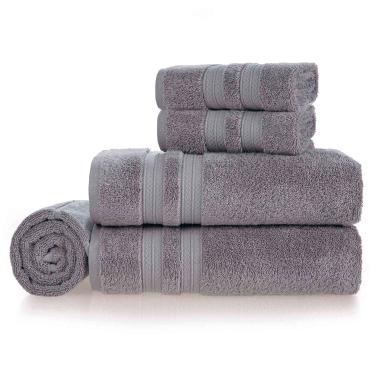 Imagem de Jogo de Toalhas de Banho Gigante com 05 Peças Fio Penteado Unika Cinza Urbano - Karsten