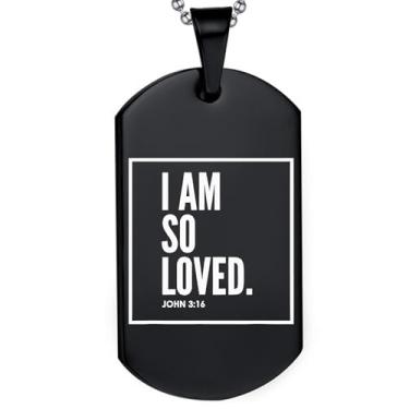 Imagem de DOMYUHAO I Am So Loved John 3:16 Bíblia Escritura Cristã Dog Tag Colar Presentes para Homens Mulheres - Presentes de Pingente de Casamento Cristão Inoxidável Gravado Personalização