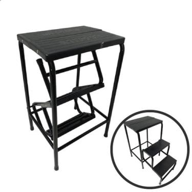 Imagem de Banqueta Escada Preta Dobrável 3 Degraus Antiderrapante - TUBOMAX, BAN