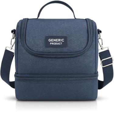Imagem de Bolsa Térmica para Marmita com 2 Compartimentos, Alça Ajustável, Ideal para Trabalho, Academia, Escola, Preta (Azul)