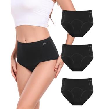 Imagem de Calcinha feminina para incontinência de algodão de alta absorção à prova de vazamento com cintura alta, cuecas protetoras reutilizáveis laváveis para controle da bexiga Ever Dry Plus Size - 3 pretas