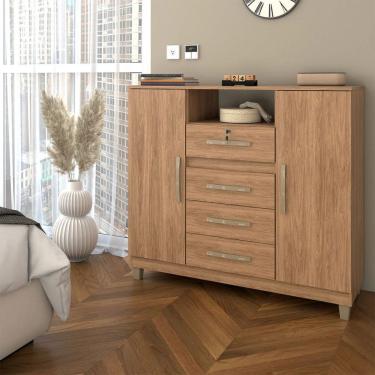 Imagem de Cômoda Reducio 2 Portas 4 Gavetas Marrom - Panorama Móveis