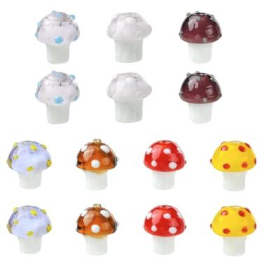Imagem de Ipotkitt 14 peças, 7 cores feitas à mão, contas de esmalte de cogumelo, cogumelo, floresta, alimentos, vegetais, vidro, espaçador, miçanga para fazer joias faça você mesmo, pulseira, colar, brincos