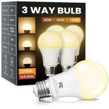 Imagem de TJOY Lâmpadas de 3 vias 40 60 100 equivalentes a branco quente macio 2700 K, padrão A19 lâmpadas de três vias base média E26, economia de energia de 4/8/12W listado pela UL para lâmpada de chão