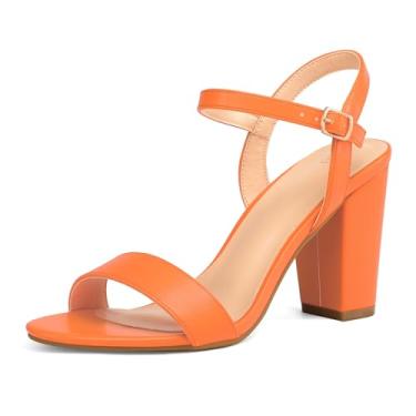 Imagem de mysoft Sandálias femininas de salto grosso, bico aberto, bico aberto, tira no tornozelo, salto alto, para festa de casamento, Laranja, 34