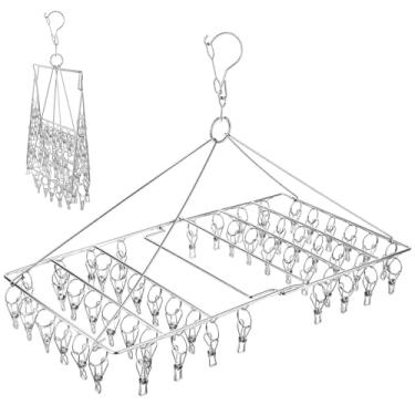 Imagem de Suporte para Secador de Meias Dobrável com 52 Estacas, Rack de Secagem Giratório de Aço Inoxidável Gancho à Prova de Vento para Meia, Roupa Íntima, Lingerie, Lençol e Todos os Itens Pequenos