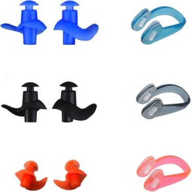 Imagem de Ruwado 3 pares de clipes de nariz e tampões de ouvido de silicone, macios de usar, à prova d'água, reutilizáveis, protetores de nariz para natação, treinamento, surfe, adultos, crianças (preto