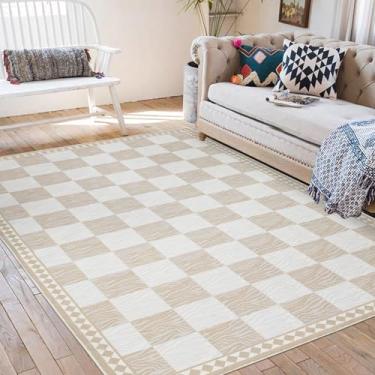 Imagem de Lacomfy Tapete quadriculado 1,5 x 1,5 m moderno abstrato zebra búfalo xadrez tapete de quarto, listras geométricas e tabuleiro de xadrez, casa de fazenda, sala de estar, escritório, decoração de casa