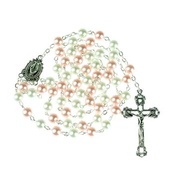 Imagem de Intercession Terço católico feito à mão com contas de pérolas de vidro – várias cores – Rosário com crucifixo de prata e medalha milagrosa, Medium, Liga de aço, Sem Pedra Preciosa