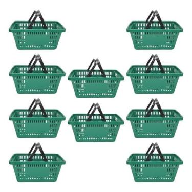Imagem de 10 Cestas Cestinha Plastica Preta Reforçada Supermercado Mercado 16 Litros (Verde)