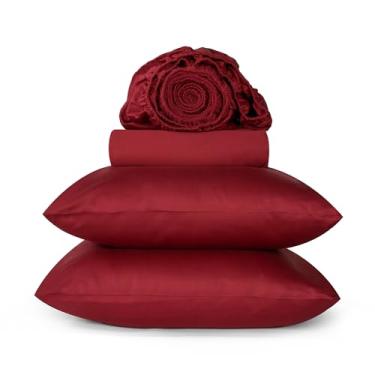 Imagem de URBANHUT Conjunto de lençóis de algodão egípcio de 800 fios – tamanho casal, 4 peças para cama de casal, lençóis de hotel de luxo com acabamento acetinado para bolso profundo de 40,64 cm – Borgonha