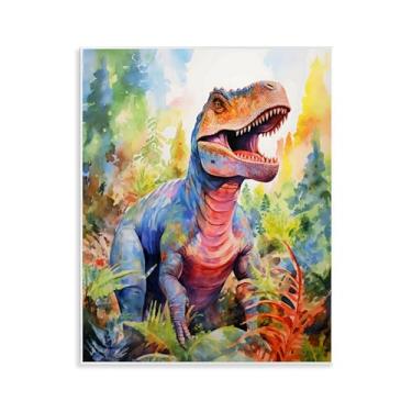 Imagem de Stupell Industries Arte colorida em placa de parede T-Rex dinossauro na selva, design por Creative Studio, 14 x 11