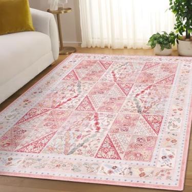 Imagem de YesRug Tapete rosa 1,5 m x 18 cm – Tapete de área de diamante Boho floral lavável para quarto, sala de estar, cama, cozinha, sala de jantar, quarto de crianças, escritório, pilha baixa, ultra macio