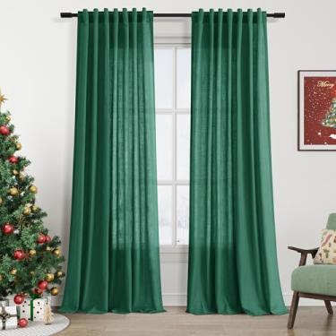 Imagem de Cortinas de linho verde esmeralda 262 cm de comprimento para sala de estar, conjunto de 2 painéis, cortina traseira extralonga com filtro de luz, cortinas verde-esmeralda, cortinas do chão ao teto