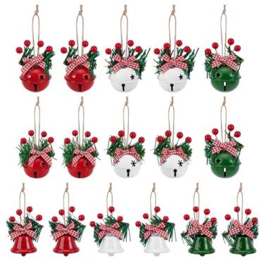 Imagem de PH PandaHall 16 peças, 8 estilos de sinos natalinos, sino artesanal, vermelho, branco, verde, laço decorativo, pingente de sinos para guirlanda de Natal, festival, artesanato, enfeite memorial para