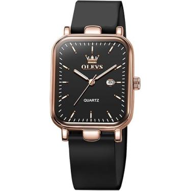 Imagem de OLEVS Relógio feminino de quartzo, quadrado, moderno, relógios delicados, Ouro rosa - preto