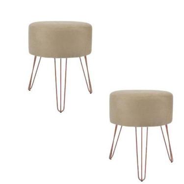 Imagem de Kit 2 puff banqueta sala de estar bege/nude moderno premium