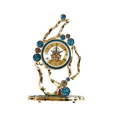 Imagem de hezhuhe2258 Relógio de mesa doméstico criativo relógio de mesa vintage silencioso relógio de mesa pingente para quarto, sala de estar, escritório relógio de mesa (azul)