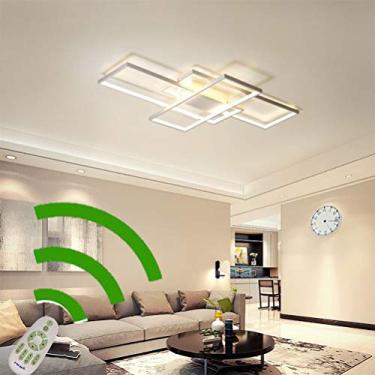 Imagem de Luminária pendente de teto moderna LED para sala de estar, quarto, luminária com controle remoto regulável, design quadrado chique, abajur de acrílico, metal, lustre interno para cozinha, sa
