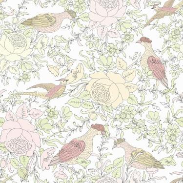 Imagem de EPPKILY Papel de parede floral para pássaros descascar e colar papel de parede chinoiserie bege/rosa vintage autoadesivo removível flor pássaros mural de parede para armários de quarto decoração