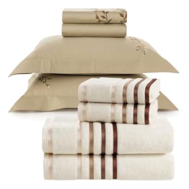 Imagem de Kit Cama Queen Algodão Egípcio 300 Fios Karsten (Jogo de Lençol + Toalhas Banhão Premium) - Carmela