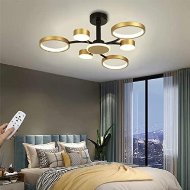 Imagem de Luminária de teto LED moderna com controle remoto, luminária de teto em formato de anel dourada regulável para sala de estar, abajur de acrílico de alumínio, quarto, sala de jantar, corredor