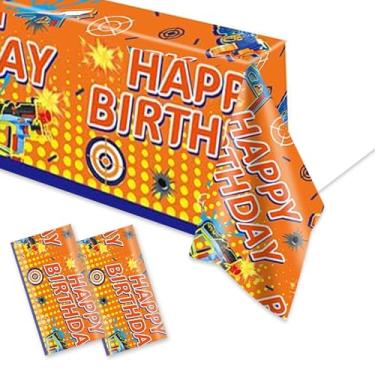 Imagem de Urbsgurs 2 toalhas de mesa com tema de batalha de dardos retangulares de plástico à prova d'água, suprimentos de festa de batalha de dardos para crianças, meninos, festas temáticas de armas de