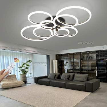 Imagem de Luminária de teto moderna LED, luminária de teto regulável, grande, para sala de estar, com controle remoto, luminária criativa de anel, abajur de acrílico, iluminação LED, quarto, sala de j