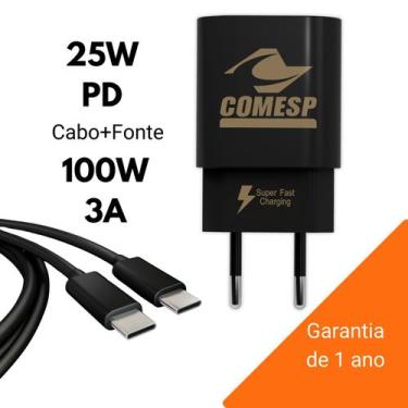 Imagem de Carregador fonte +cabo 100W USB-C 25W parede turbo kit universal - COM