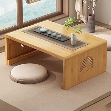 Imagem de Mesa baixa Tatami, mesa de centro dobrável de bambu portátil, mesa de janela saliente, mesa de chá para sala de estar, sem necessidade de montagem (marrom 80 x 50 x 31 cm) (madeira 60 x 40 x 31 cm)