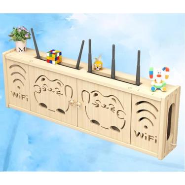 Imagem de Prateleiras para roteador caixa de armazenamento caixa de armazenamento para roteador WiFi caixa de armazenamento montada na parede de madeira prateleira de armazenamento para roteador Wifii, B-71 x