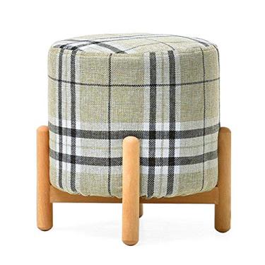 Imagem de Banqueta dobrável LoveHouse, pufe redondo, assento acolchoado com pernas de madeira, pequeno descanso de pés para sala de estar, quarto, xadrez, 33 x 33 x 37 cm (xadrez a 33 x 33 x 3 x 3 cm