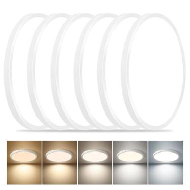 Imagem de 6PK Luz de teto regulável LED de 30,5 cm, 24W, 2520LM, 2700K/3000K/4000K/5000K/6000K CCT selecionável, luz de painel plano redonda branca lâmpada de teto de perfil baixo para quarto/cozinha/sala de