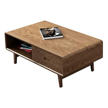 Imagem de Mesa central para sala de estar, prateleira aberta, mesa de centro, gaveta dupla moderna de 120 cm, mesa central de sala de estar, mesa de centro de coquetel, mesa de quarto marrom