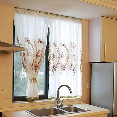 Imagem de Cortina de cozinha curta cortinas opacas estilo quinta para janelas de cozinha, 1 peça meias pequenas para prateleiras, armários, cortinas curtas de café, persianas verticais 200 * 160