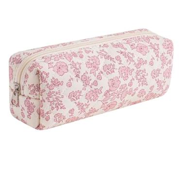 Imagem de JOVAKIT Pequena bolsa de maquiagem acolchoada para mulheres, estojo de maquiagem quadrado de algodão floral coquete de viagem bolsa de maquiagem com zíper, estojo organizador de armazenamento de