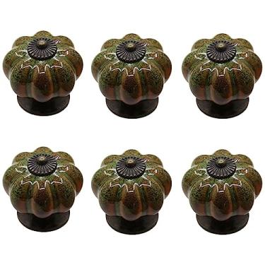 Imagem de Puxador criativo para móveis - Puxadores de armário de abóbora de cerâmica, conjunto de 6, puxador de gaveta com estampa de leopardo de porcelana rústica (verde)