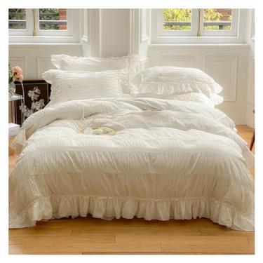 Imagem de Jogo de cama estilo coreano, conjunto de capa de edredom bordado de retalho, fronhas de algodão lavado macio, conjunto de capa de edredom Queen King Size 4 peças (uma cor Queen)